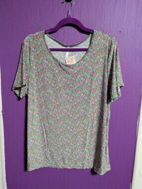 30. NWT Buzz Green Pink Floral Short Sleeve Top 1X 16 18